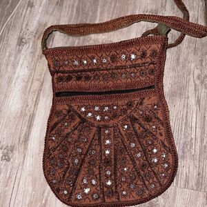 NEW BROWN hobo cloth bag with mirror and detailed trim